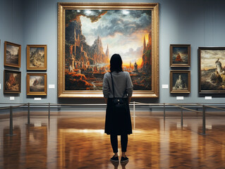 people have art day visiting museum paintings gallery 