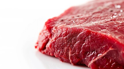 Fresh raw beef steak closeup, juicy and vibrant for culinary themes.