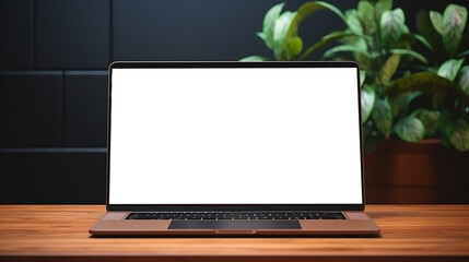 Front view on a modern laptop monitor with white screen.