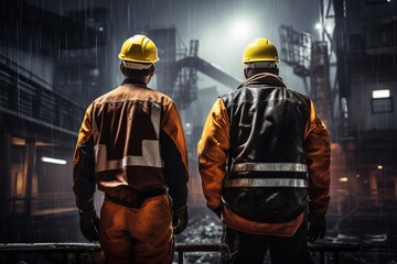 Fototapeta premium Workers in safety gear (back view)
