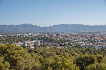 View of Palma from historic Bellver Castle in Palma de Mallorca, Spain.