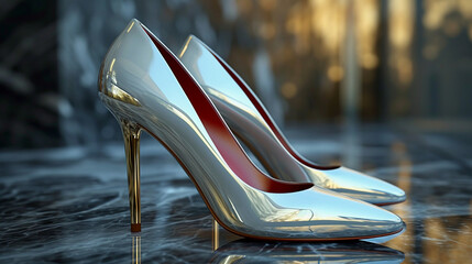 Tiny Treasures 3D Chrome Gold Elegance in Ultra HD Baby Red Stilettos