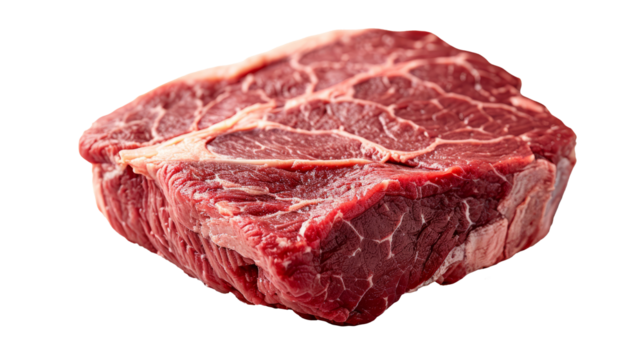 Raw beef steak, high-quality cut on a transparent PNG background. Ideal for culinary designs or menu visuals.