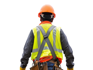 Construction worker in safety gear with a clear background. Ideal for industrial and safety-themed designs. PNG format.
