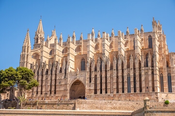 Exterior of the Aamazing gothic cathedral of Santa Maria de Majorica in Palma.