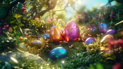 Obraz na płótnie Canvas easter eggs in the grass