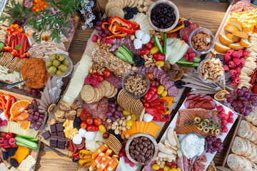 Appetizer board for a party. Large charcuterie board.