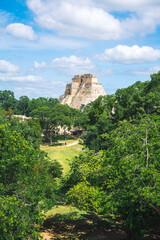 Pyramid of the Magician, Maya Temple in middle of forest, Uxmal, Mexico