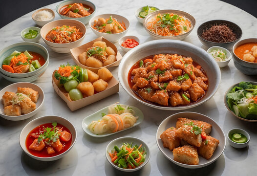 Assorted Chinese food set. Delivery to home from Chinese restaurant concept. Order online service