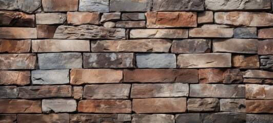 Fototapeta premium Stone bricks old wall texture banner wallpaper. Stone Bricks wall texture. Horizontal photo. For banners, posters, advertising.