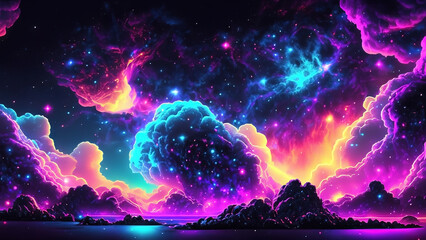 Abstract illustration of outer space, big beng, cloud of stars, galaxies in beautiful colors. 4K wallpaper	