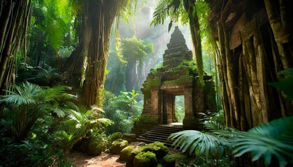 forest, tree, nature, trees, path, landscape, fern, rainforest, jungle, tropical, wood, park, plant