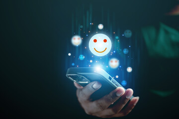 customer experience concept Businessman Rating Smile Technology Emoticons 2022 Customer Satisfaction Survey	 - obrazy, fototapety, plakaty