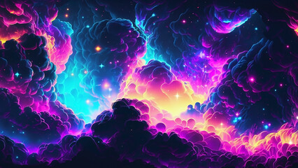 Fototapeta na wymiar Abstract illustration of outer space, big beng, cloud of stars, galaxies in beautiful colors. 4K wallpaper 