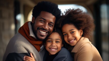 Radiant Family Bliss: genuine happiness of an African American family outdoors. - obrazy, fototapety, plakaty