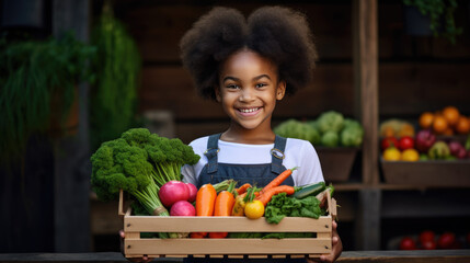 Happy Child with Fresh Organic Vegetables