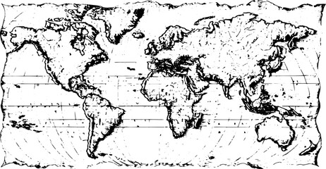 Vintage pring of world map. 