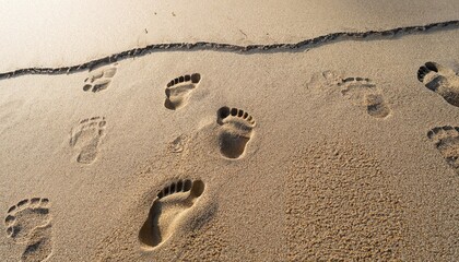 Fototapeta na wymiar footprints in the sand by the sea 