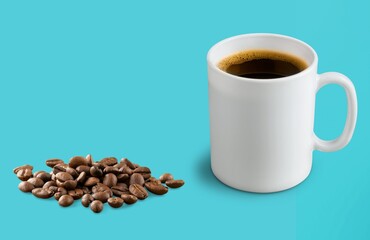 Black coffee cup with beans