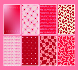 Valentines Day Background Set of wallpaper vector hearts romantic illustration for social media stories