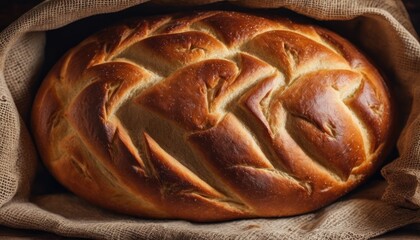 Freshly baked bread with a crispy crust and patterns. Delicious pastries. - obrazy, fototapety, plakaty
