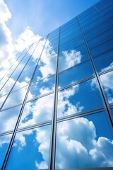 Fototapeta na wymiar Blue glass skyscraper reflecting clouds