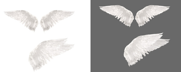 White wing on transparent background, Angel wings isolated, wing png, white feather png, photoshop...
