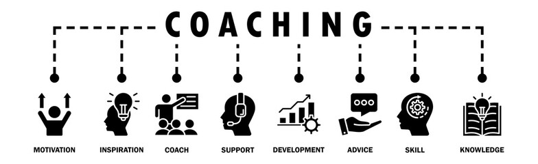 Coaching banner web icon vector illustration concept with icon of motivation, inspiration, coach,...