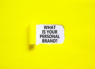 What is your personal brand symbol. Concept words What is your personal brand on beautiful white paper. Beautiful yellow paper background. Business, what is your personal brand concept. Copy space. - obrazy, fototapety, plakaty