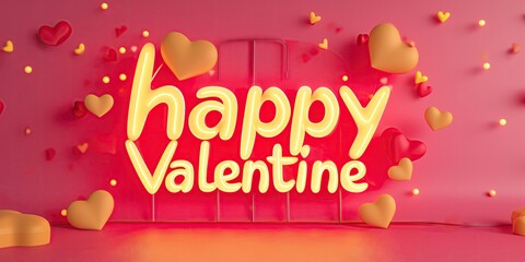 valentine minimal HDR red background with heart, love day, happy valentine, banner, Generative AI