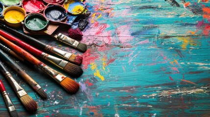 Fototapeta premium Art school advertisment background with copy space