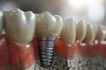 Fototapeta na wymiar Close-Up of Dental Implants in Artificial Jaw Model.
