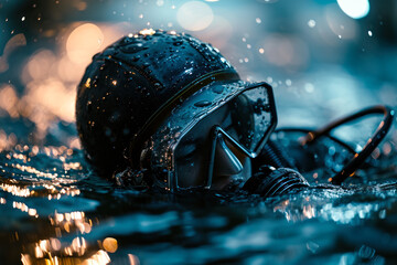 Vintage Diving Helmet and Goggles with Droplets.