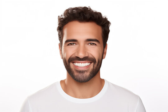 A photo portrait of a beautiful arabish man over 30 years old, smiling with clean teeth