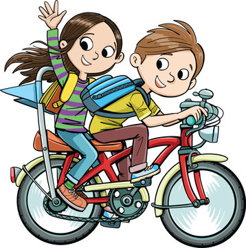 children go to school on bicycles