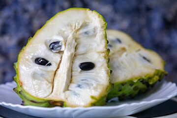 Ripe atemoya fruit isolated in selective focus (Annona × atemoya)