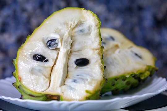 Ripe atemoya fruit isolated in selective focus (Annona &times; atemoya)