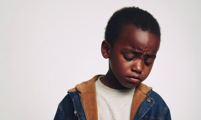 Fototapeta premium crying little black boy, small child, children's emotions, portrait of children, crying children, children's tears