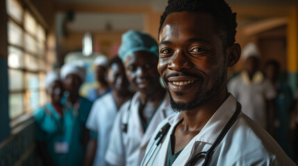 Portrait of the African doctor smiling to the camera. Doctors on Africa.