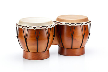 Play Bongo Drums isolated on white background created with Generative Ai