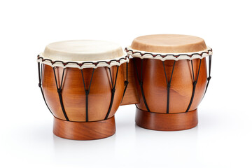 Play Bongo Drums isolated on white background created with Generative Ai