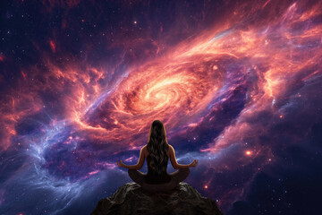 Yoga woman in the universe