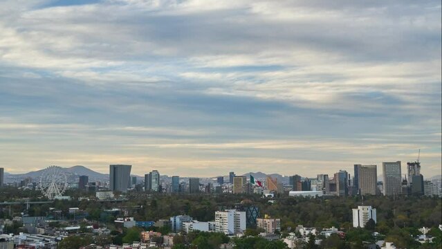 Time-lapse of sunset in panoramic view of Polanco, Mexico City.