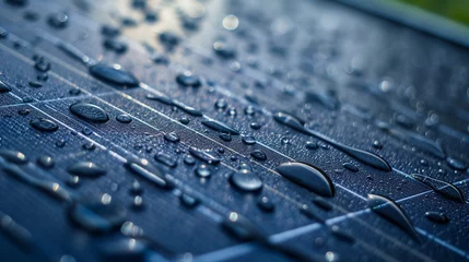 Foto op Aluminium Water Droplets on Solar Panel Close-up of water droplets on a solar panel, emphasizing the panel's texture and durability Perfect for showcasing weather-resistant features © 1st footage
