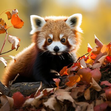 Red panda in the fall foliage