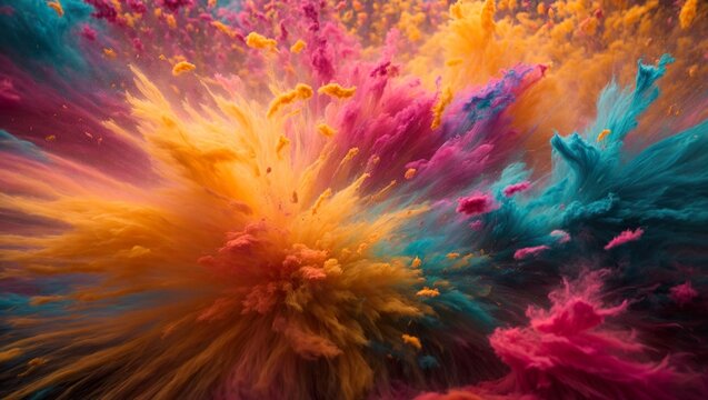 Abstract illustration of Hindy festival Holi with vividly colored powder dominating the vibrant image.