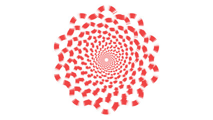 Abstract spiral dotted spinning round vortex red and white background.