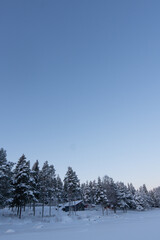 Frozen snowy lake and sky