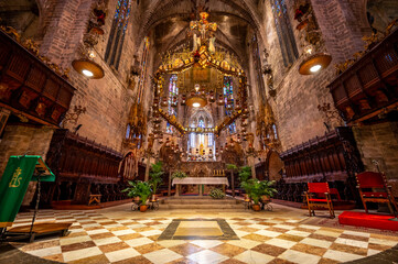 Palma de Mallorca, Spain - July 28, 2023: Amazing gothic cathedral of Santa Maria de Majorica in...