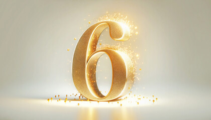 Golden Number Six with Sparkling Glitter – Perfect for Sixth Place Celebrations, Anniversaries, and Special Occasions